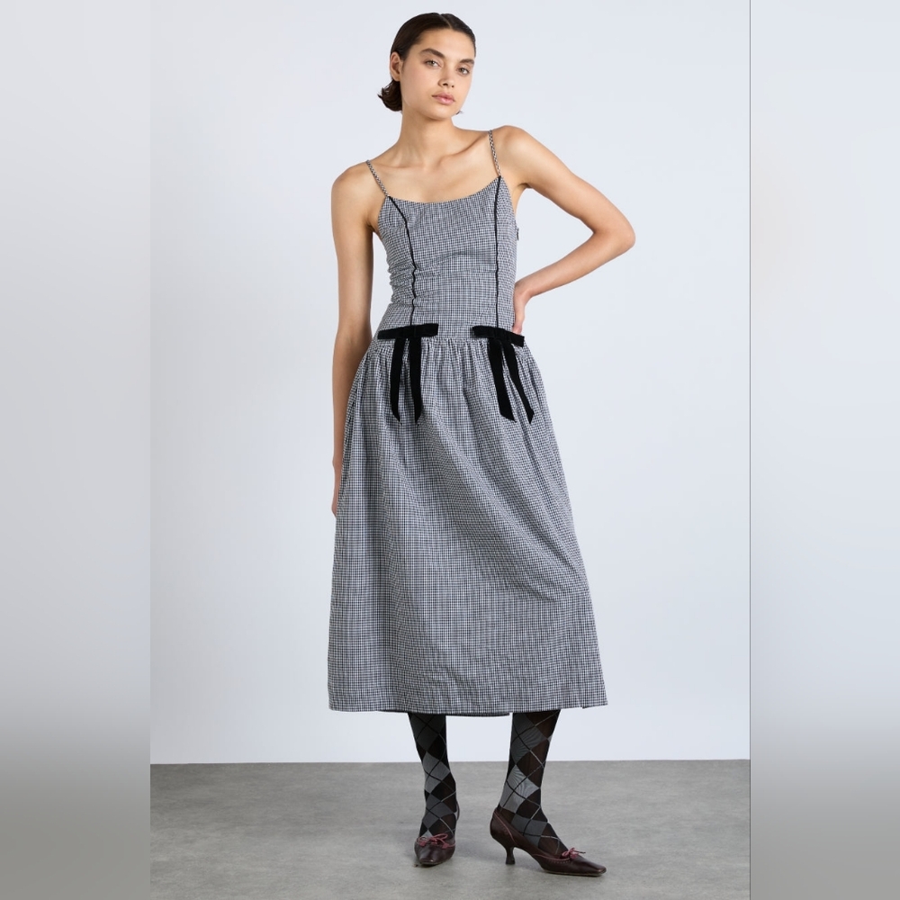 Damson Madder Persephone Midi Dress - Black Gingham EU Size 14/US  Size 10
